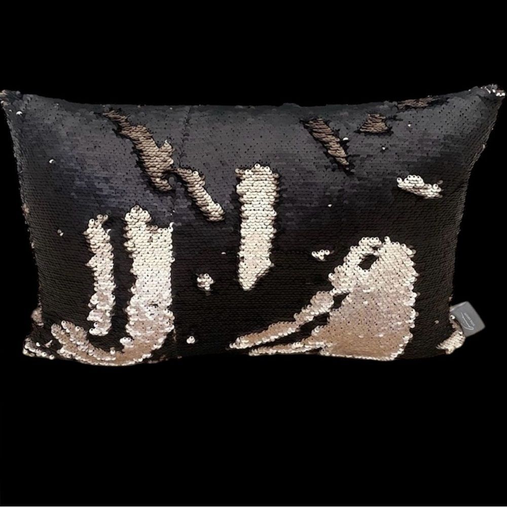 NWOT NEW Aviva Stanoff Black/Bronz Gold Sequin Accent Luxury Down Filled Pillow - Picture 3 of 9